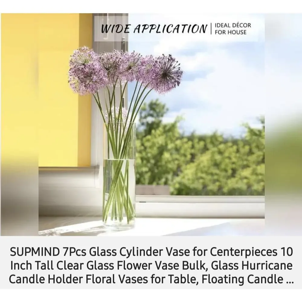 SUPMIND 7-Pc Clear Glass Cylinder Flower Vases 10 in Tall Centerpieces